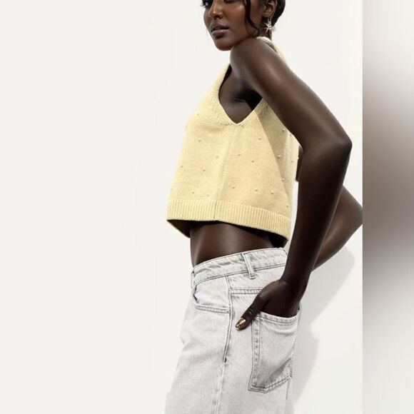 ZARA JEWEL AND PEARL KNIT TOP - Picture 2 of 7